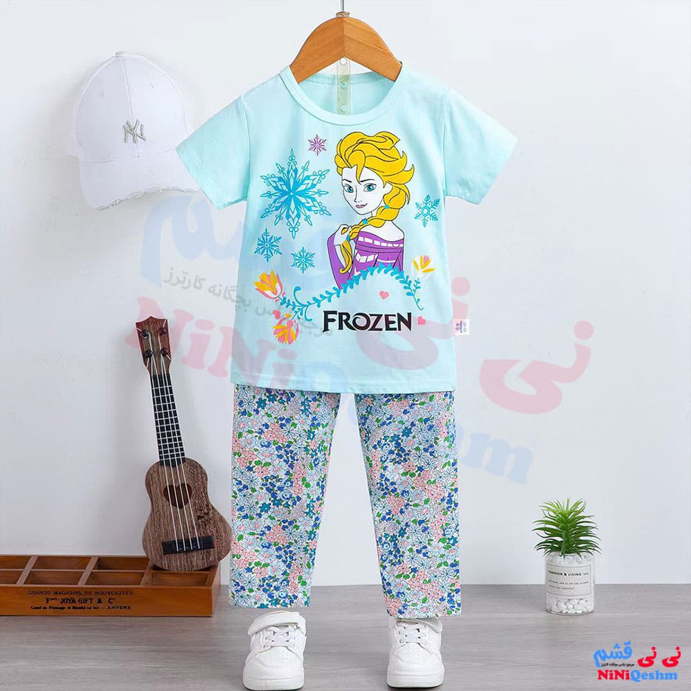 تیشرت و شلوار دخترانه رنگ ابی طرح frozen