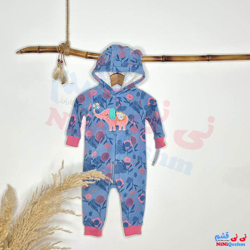 سرهمی کلاه دار کارترز دخترانه رنگ آبی طرح فیل کوچولو
