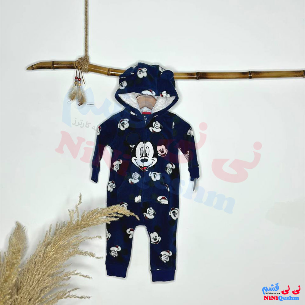 سرهمی نوزادی کارترز کلاه دار طرح میکی موس رنگ سرمه ای جذاب